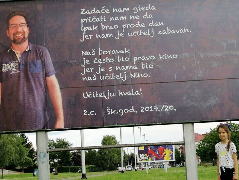 Učitelj Ninoslav Pirš na jumbo plakatu