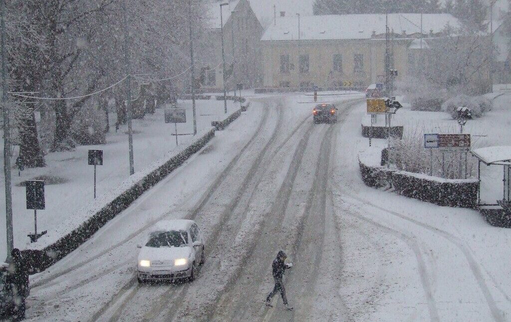 Snježni pokrivač u središtu Đurđevca