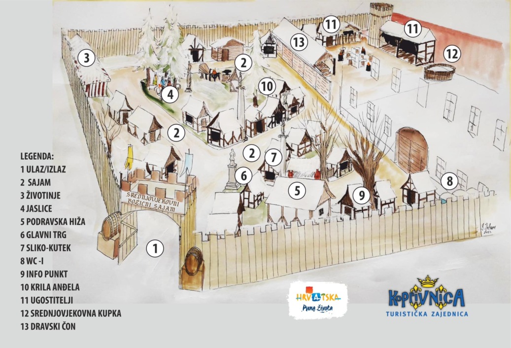 Mapa Srednjovjekovnog božićnog sajma u Koprivnici
