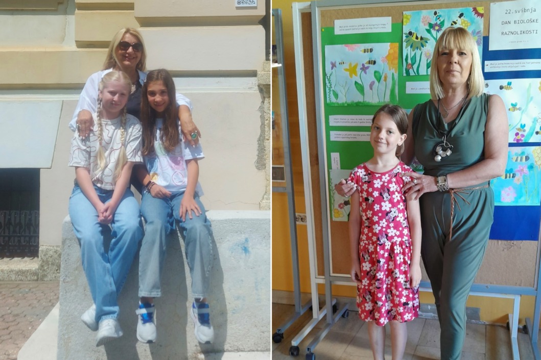 Korina Kovač, Mia Marković, Gabriela Tušek i učiteljice Vesnica Mlinarić i Đurđica Pošta